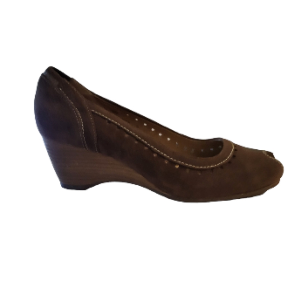 josef seibel  peep toe suede pump wedge heel size 39